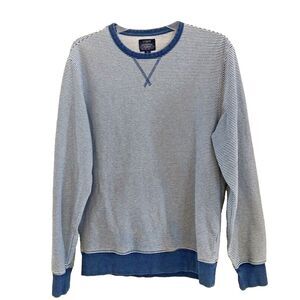 J.Crew Authentic Fleece Sweatshirt Mens Sz M Striped Indigo Cotton Crew Preppy